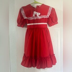 Charming Red Lace Trim Kids Dress